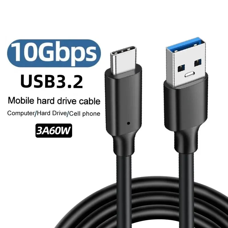 USB3.2 10Gbps Cable Type a to USB C 3.1/3.2 Gen2 Data Transfer Cable for SSD Hard Disk 3A 60W QC 3.0 Fast Charging USB C Adapter
