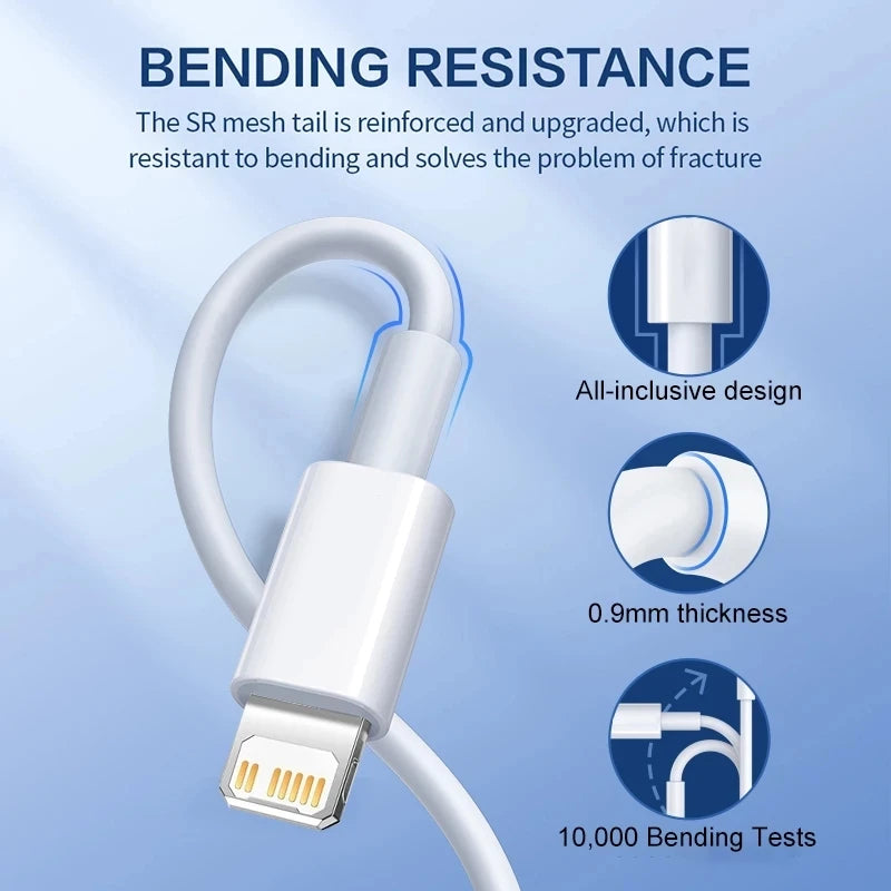 USB Cable for Iphone 14 13 12 11 Pro Max Mini 6 7 8 plus XS X XR SE Ipad 20W Phone Data Sync Fast Charging Wire Cord 0.25M 1M 2M