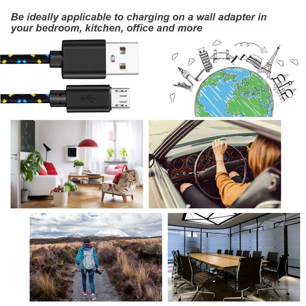 Micro USB Cable 1M/2M/3M Data Sync USB Charger Cable for Samsung Huawei Xiaomi HTC Android Phone Nylon Braided Microusb Cables