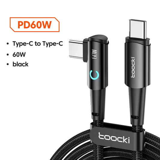 90 Degree Elbow USB Type C Cable 100W 5A Fast Charging Data Cord for Huawei Xiaomi Samsung USB C to Type C Cable Gaming